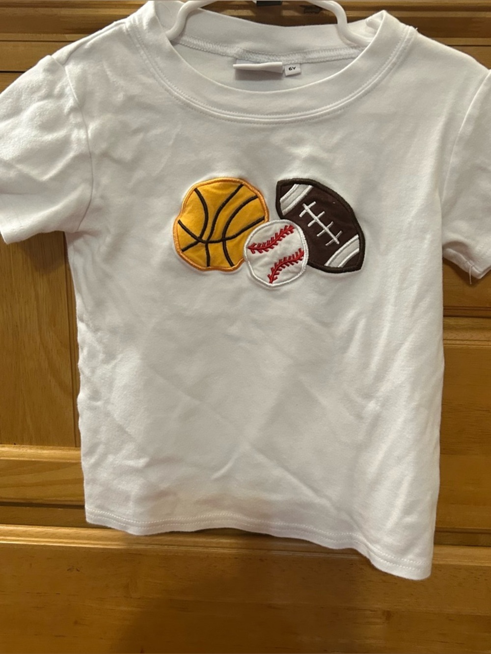 PBJ Boy's White Knit Shirt with Basketball, Football and Baseball Size 6 Years